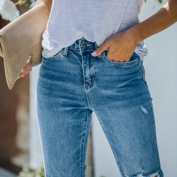 PRICE DROP Maeve High Rise Distressed Straight Denim - Picture 4 of 12